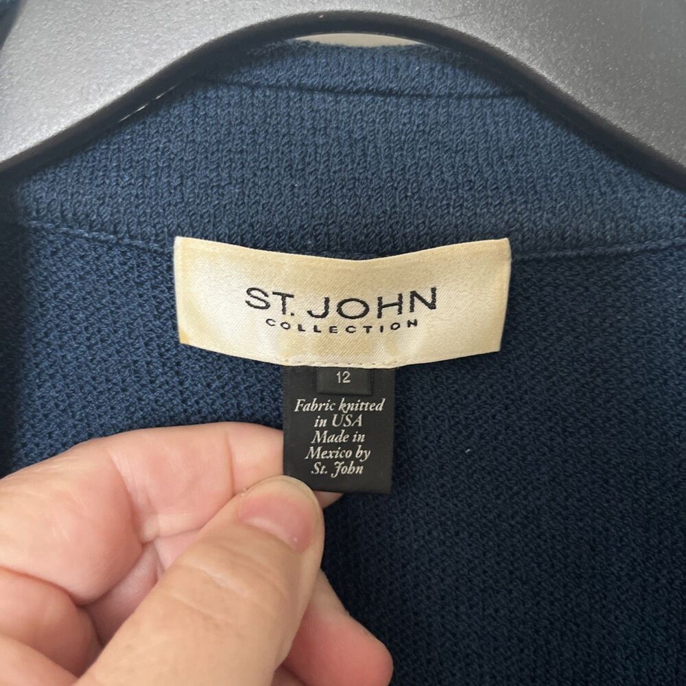St John Collection Blue Textured Knit 3 Button Blazer Jacket Wool Blend Size 12 - Picture 3 of 7